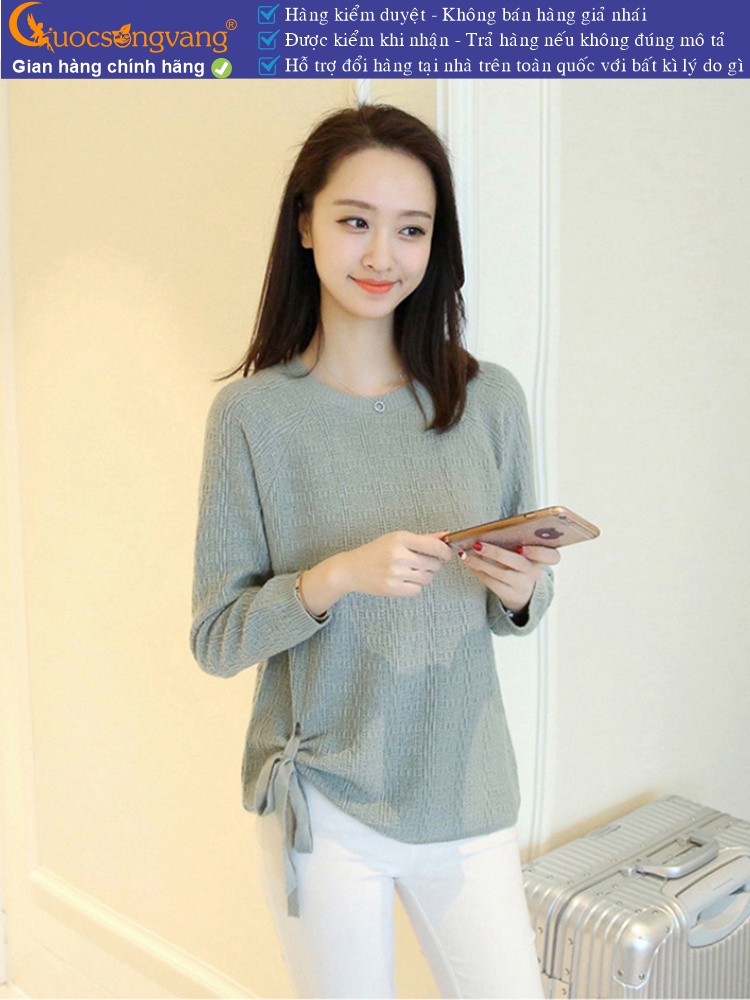 Áo len nữ nhẹ dài tay hông thắt dây GLA142