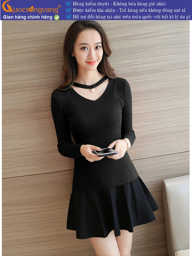 Áo len nữ cổ tim răng cưa dài tay GLA088
