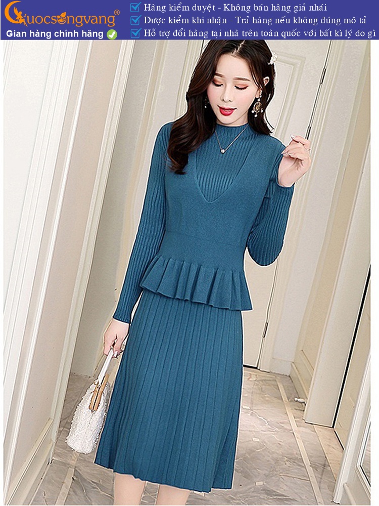 Váy đầm nữ len kèm áo gile rời GLSET041
