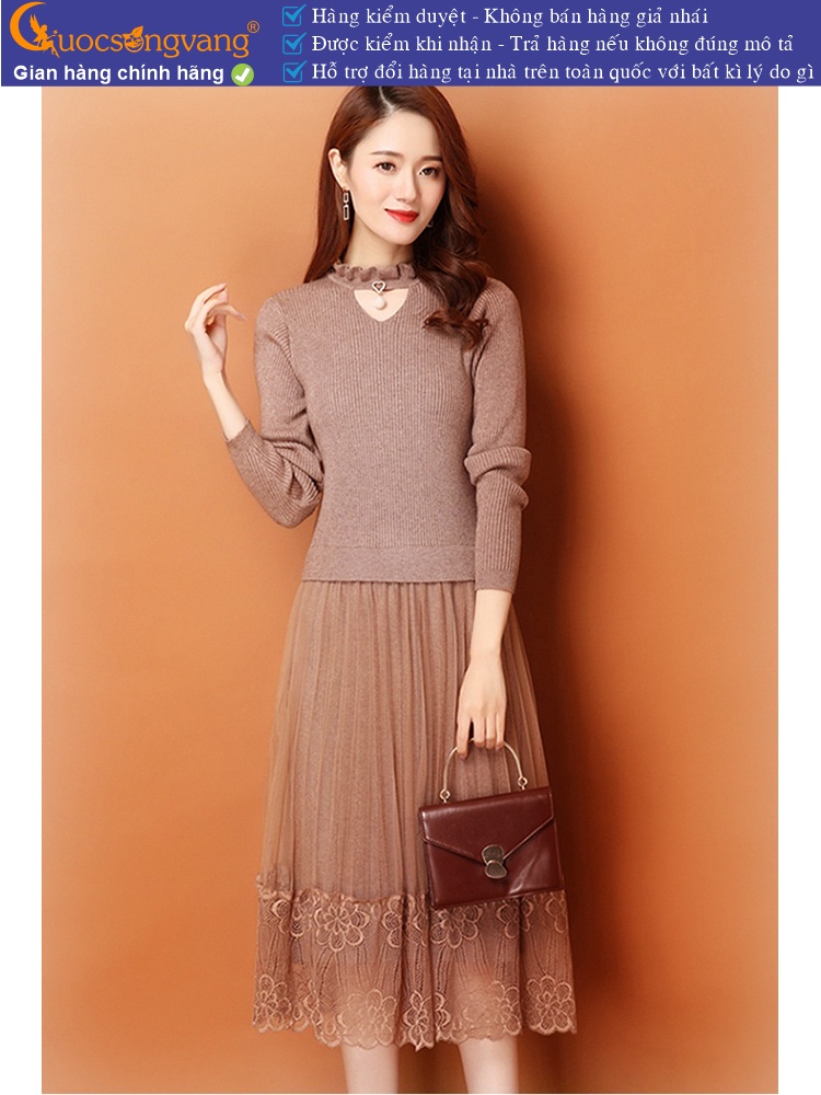 Váy đầm len phối chân váy ren GLV163