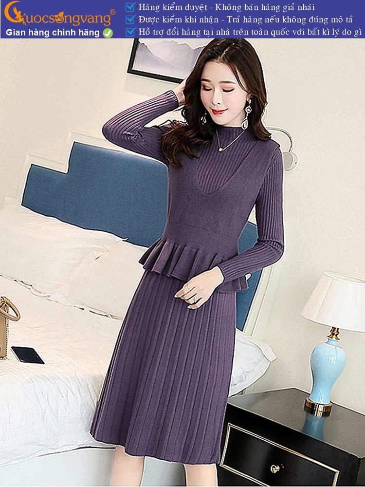Váy đầm nữ len kèm áo gile rời GLSET041