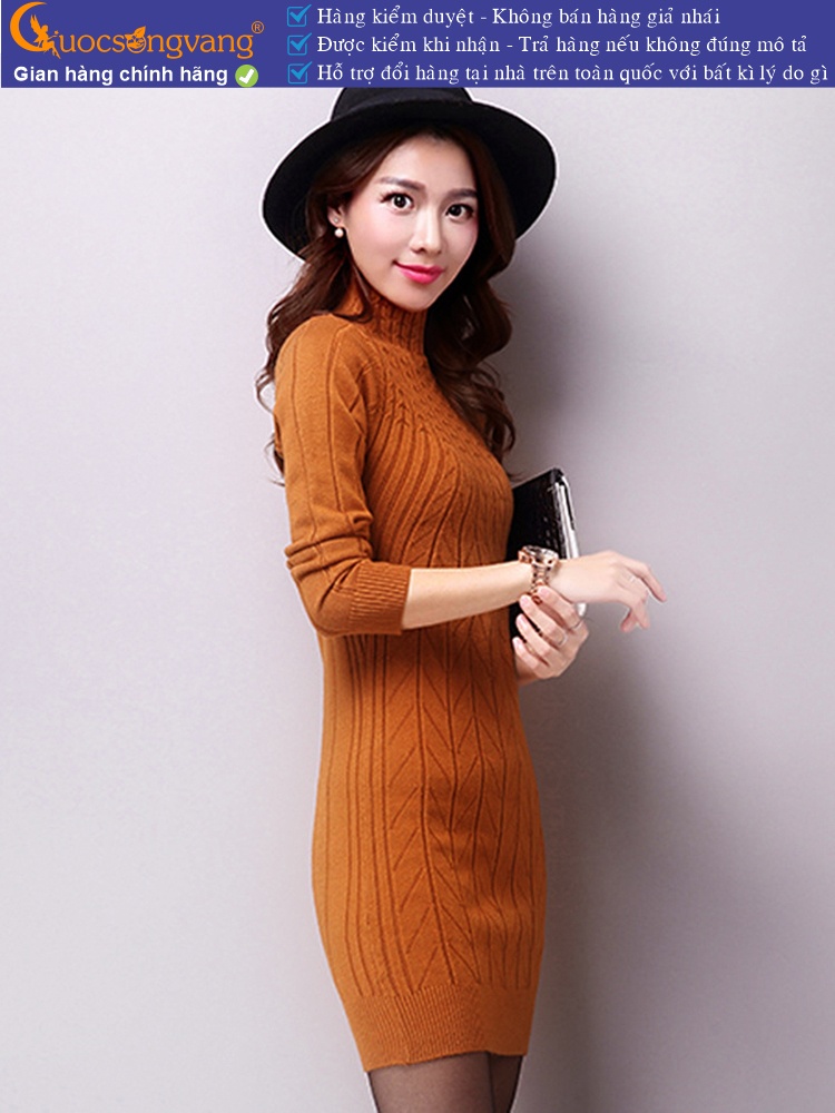 Váy đầm ôm len cổ cao dài tay GLV061