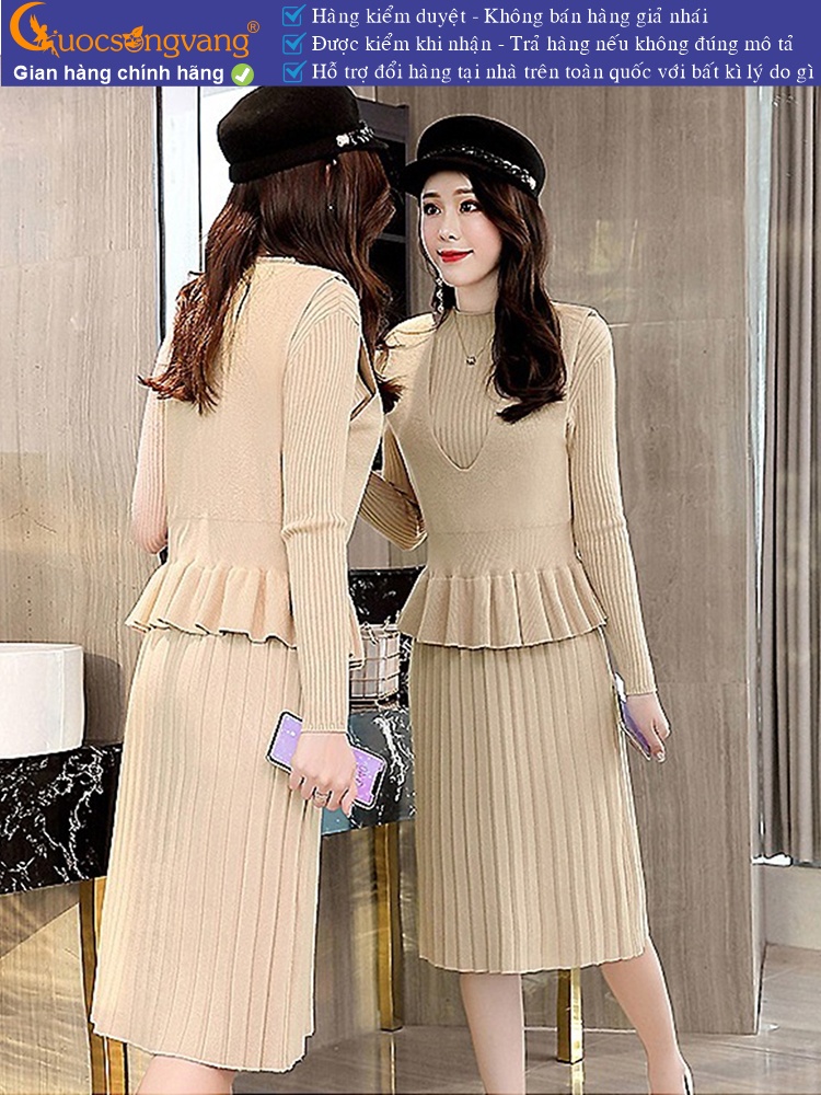 Váy đầm nữ len kèm áo gile rời GLSET041
