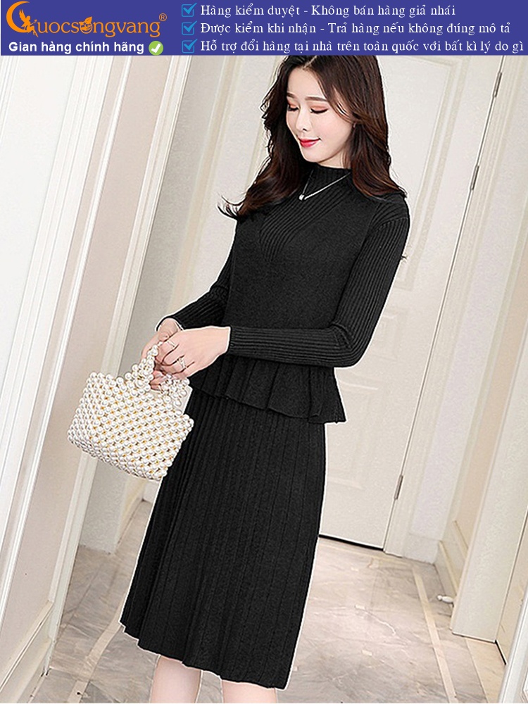 Váy đầm nữ len kèm áo gile rời GLSET041