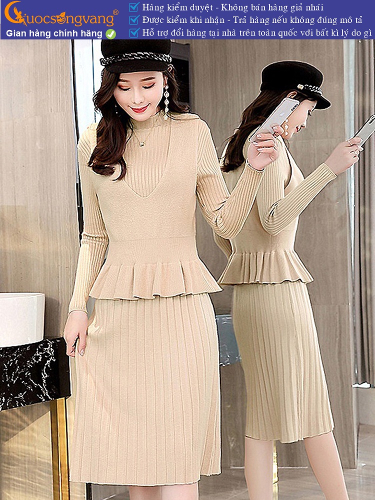 Váy đầm nữ len kèm áo gile rời GLSET041
