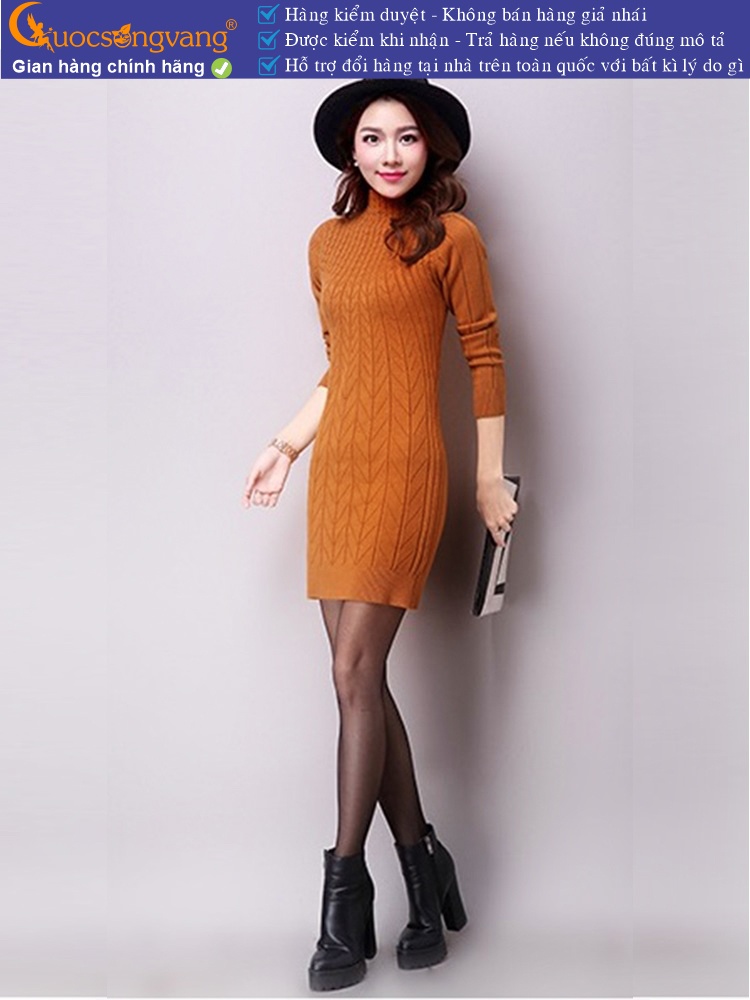 Váy đầm ôm len cổ cao dài tay GLV061