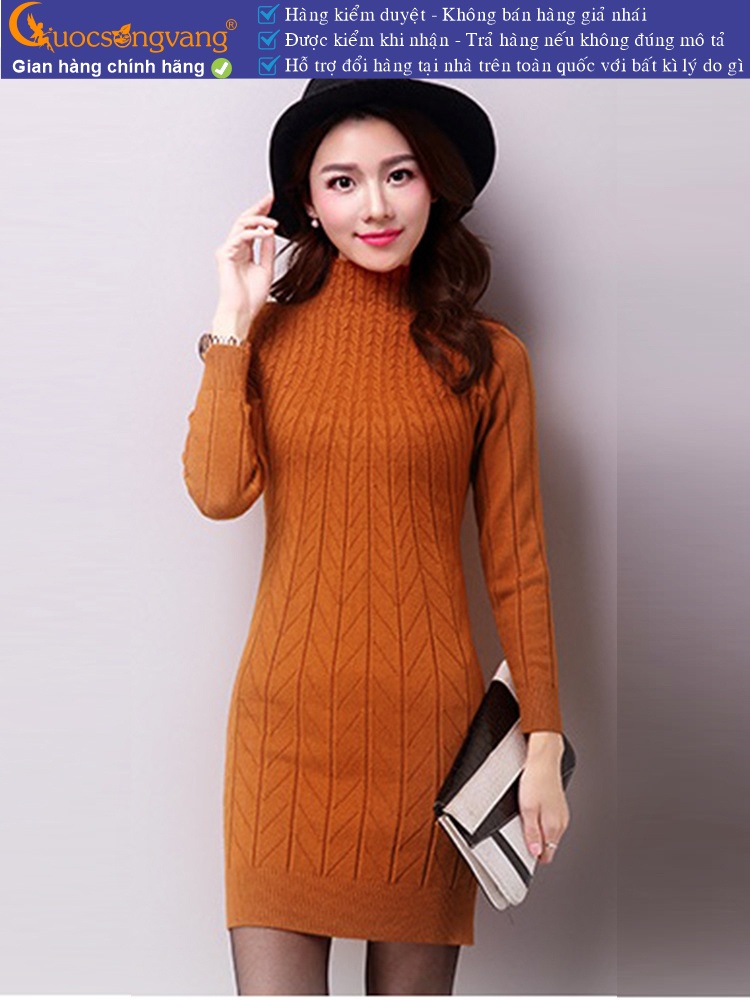 Váy đầm ôm len cổ cao dài tay GLV061