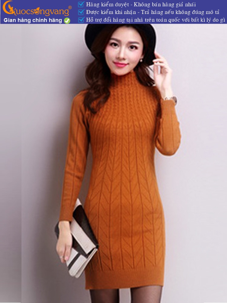 Váy đầm ôm len cổ cao dài tay GLV061