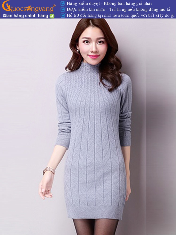 Váy đầm ôm len cổ cao dài tay GLV061