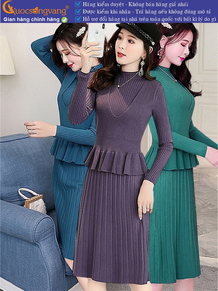 Váy đầm nữ len kèm áo gile rời GLSET041