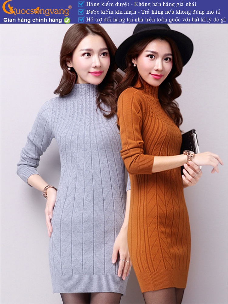 Váy đầm ôm len cổ cao dài tay GLV061