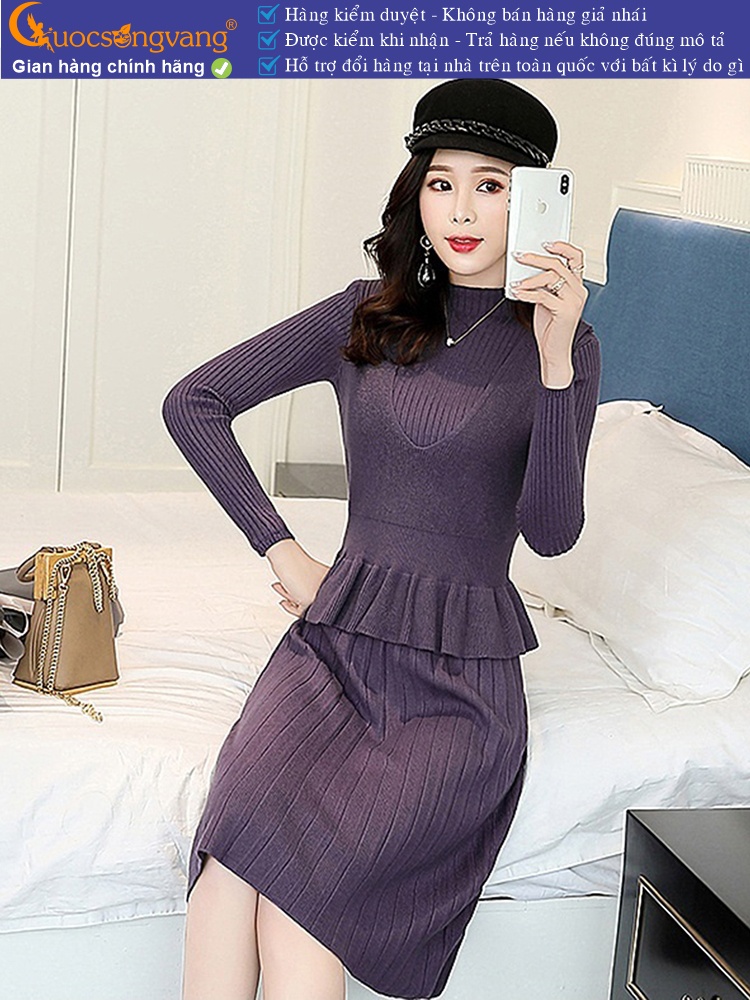 Váy đầm nữ len kèm áo gile rời GLSET041