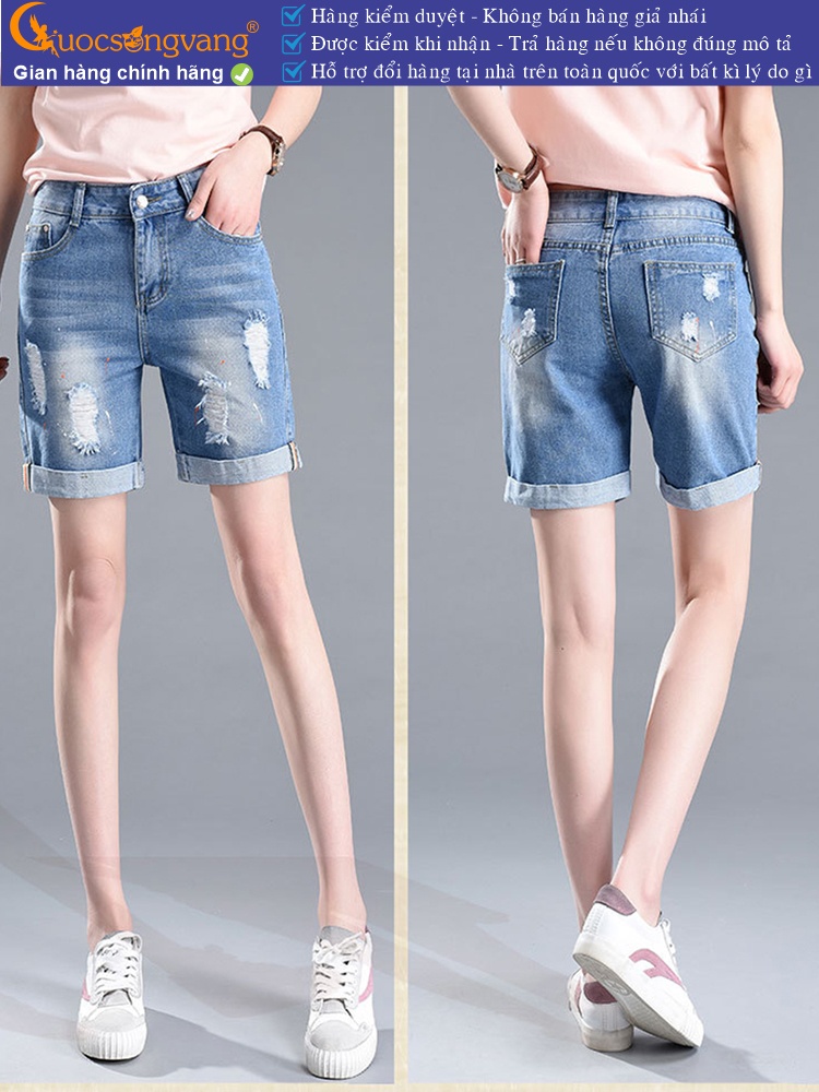 Quần short jean nữ mài rách vẩy màu GLQ035