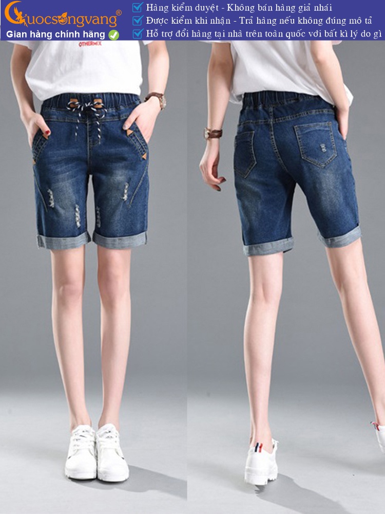 Quần short jean nữ lưng thun lưng cao co giãn GLQ034