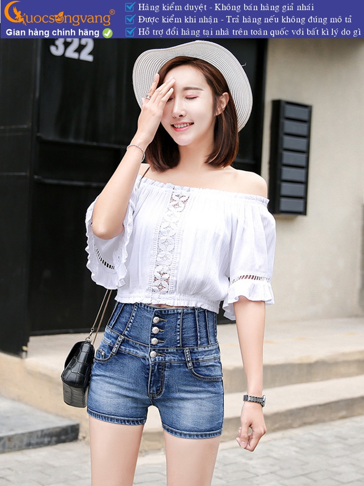 Quần short jean nữ co giãn lưng cao nhiều nút GLQ031