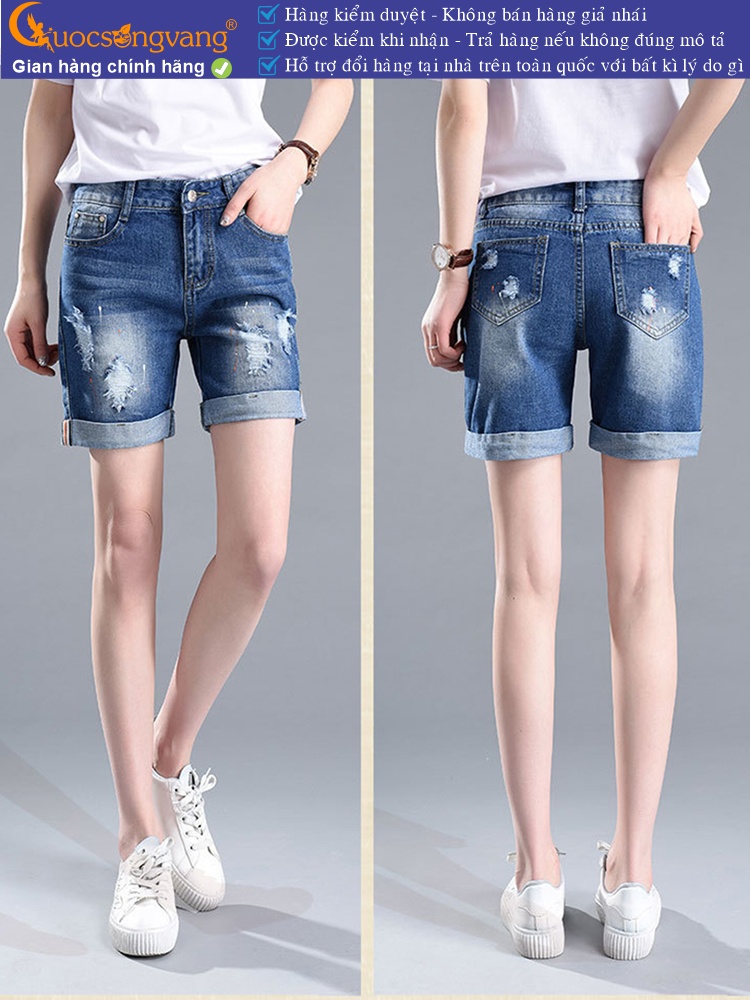 Quần short jean nữ mài rách vẩy màu GLQ035