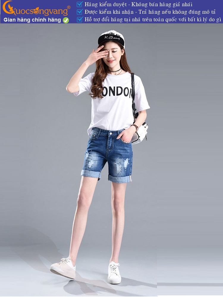 Quần short jean nữ mài rách vẩy màu GLQ035