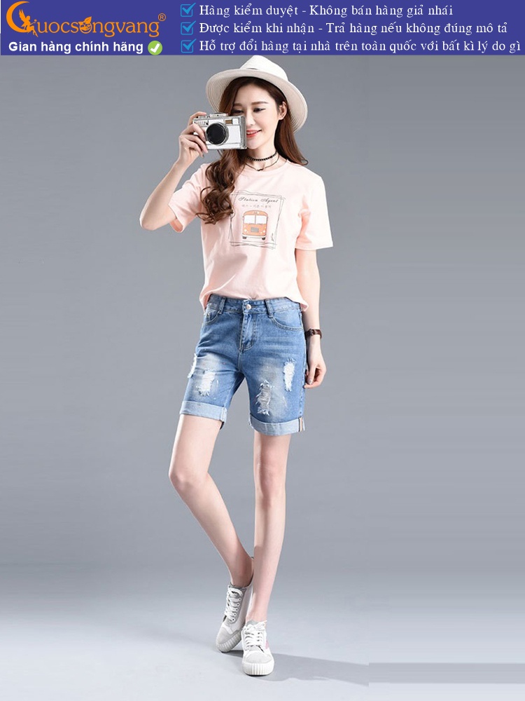Quần short jean nữ mài rách vẩy màu GLQ035