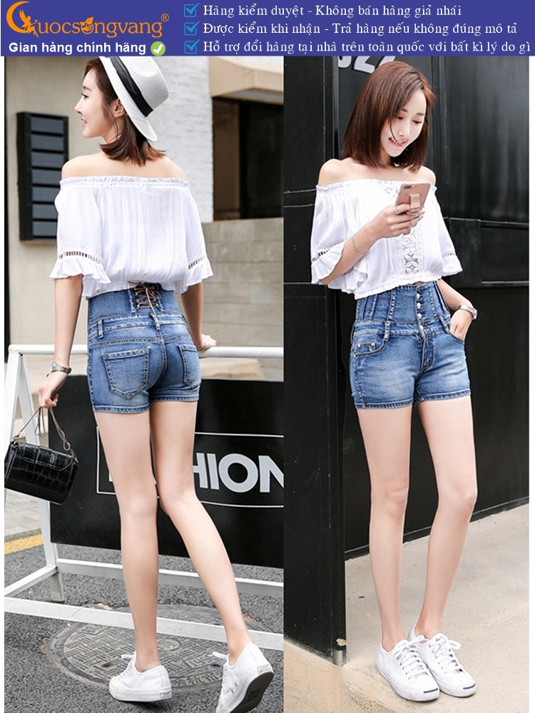 Quần short jean nữ co giãn lưng cao nhiều nút GLQ031