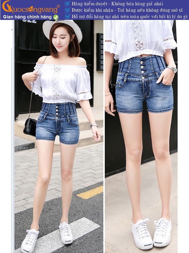 Quần short jean nữ co giãn lưng cao nhiều nút GLQ031