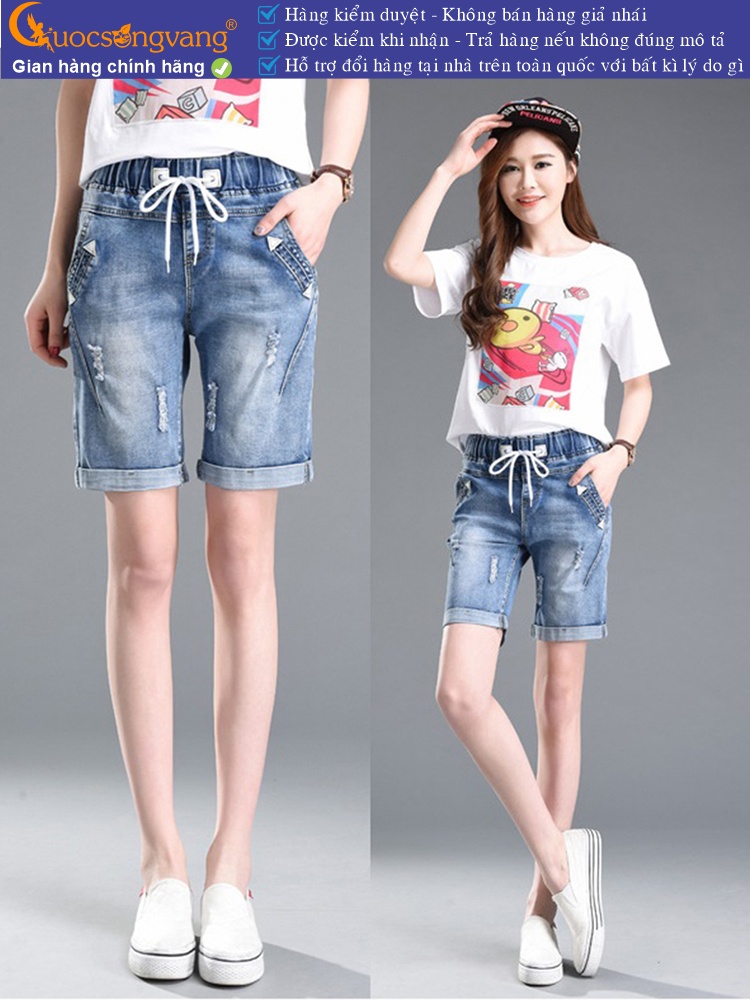 Quần short jean nữ lưng thun lưng cao co giãn GLQ034