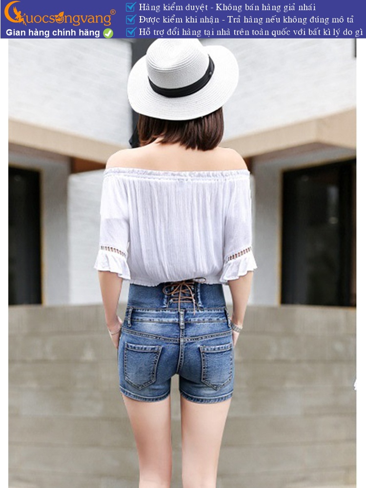 Quần short jean nữ co giãn lưng cao nhiều nút GLQ031