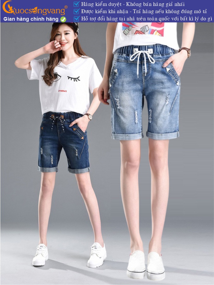 Quần short jean nữ lưng thun lưng cao co giãn GLQ034