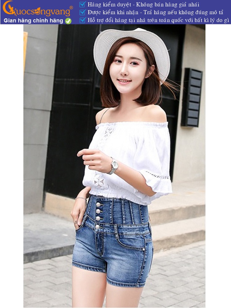 Quần short jean nữ co giãn lưng cao nhiều nút GLQ031