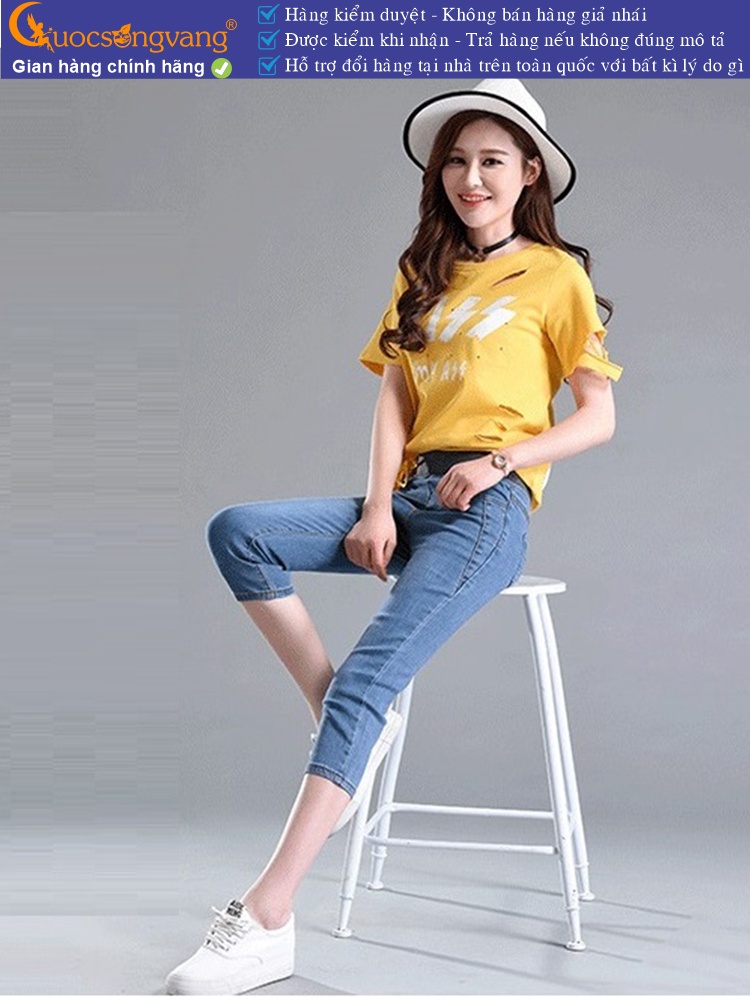 Quần jean lửng nữ lưng thun lưng cao GLQ028