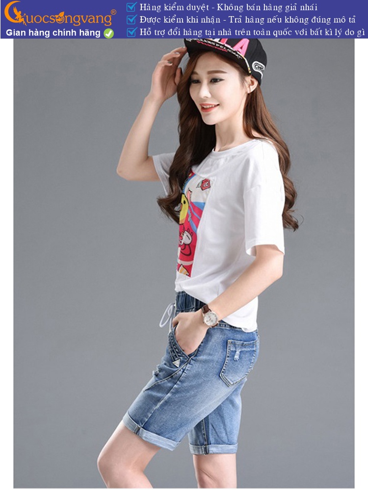 Quần short jean nữ lưng thun lưng cao co giãn GLQ034