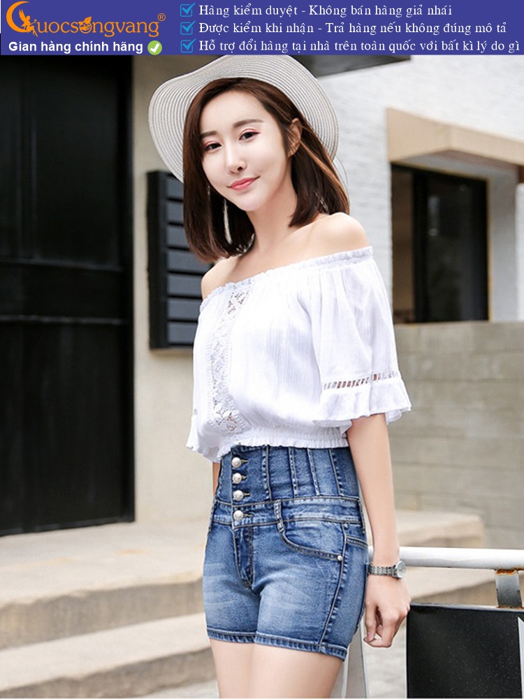 Quần short jean nữ co giãn lưng cao nhiều nút GLQ031