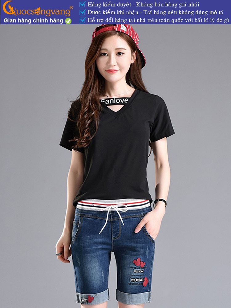 Quần short nữ vải Jean co giãn lưng thun lưng cao GLQ062
