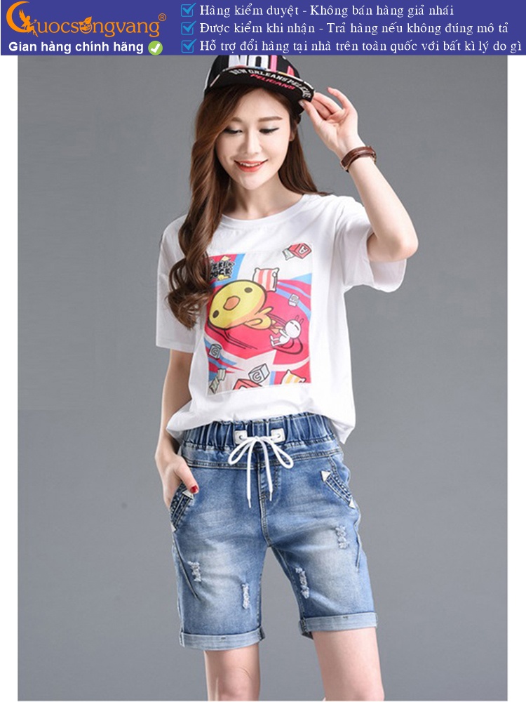 Quần short jean nữ lưng thun lưng cao co giãn GLQ034