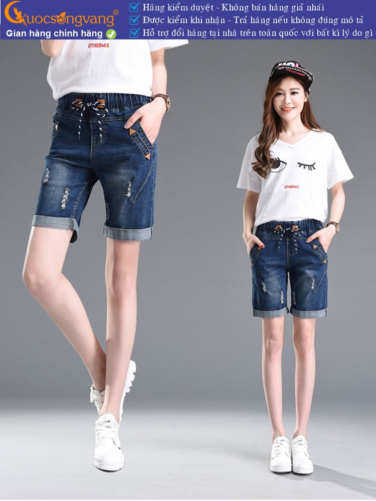 Quần short jean nữ lưng thun lưng cao co giãn GLQ034