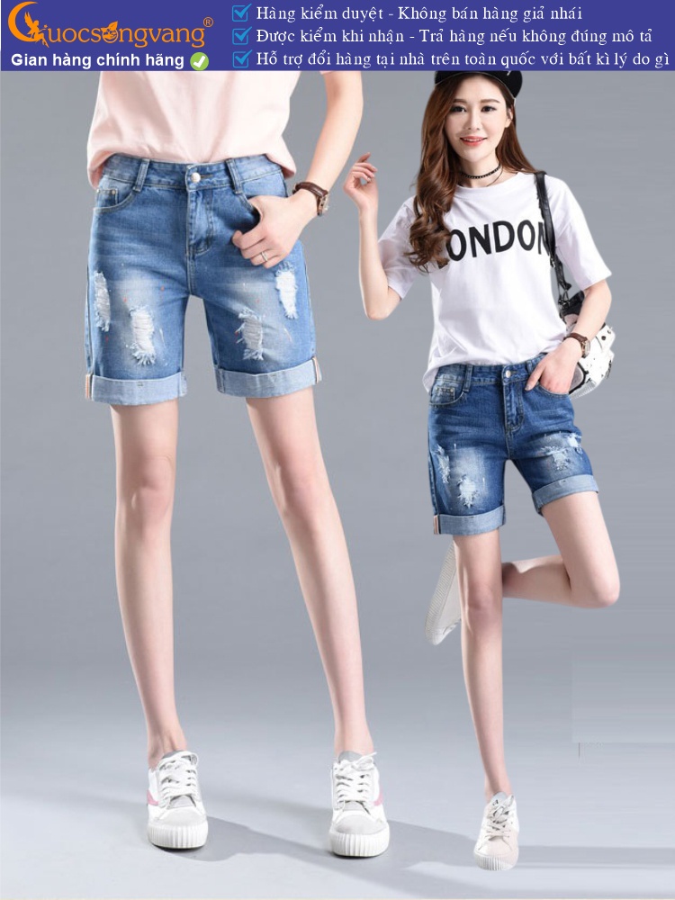 Quần short jean nữ mài rách vẩy màu GLQ035