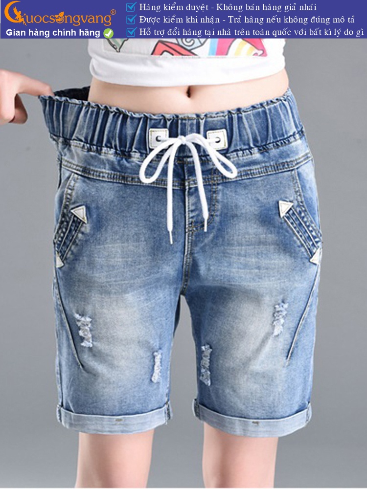 Quần short jean nữ lưng thun lưng cao co giãn GLQ034