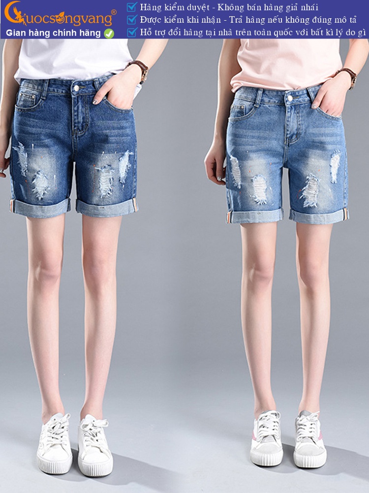 Quần short jean nữ mài rách vẩy màu GLQ035