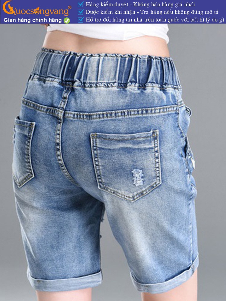 Quần short jean nữ lưng thun lưng cao co giãn GLQ034