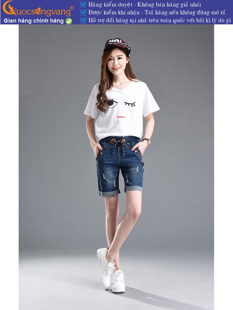 Quần short jean nữ lưng thun lưng cao co giãn GLQ034