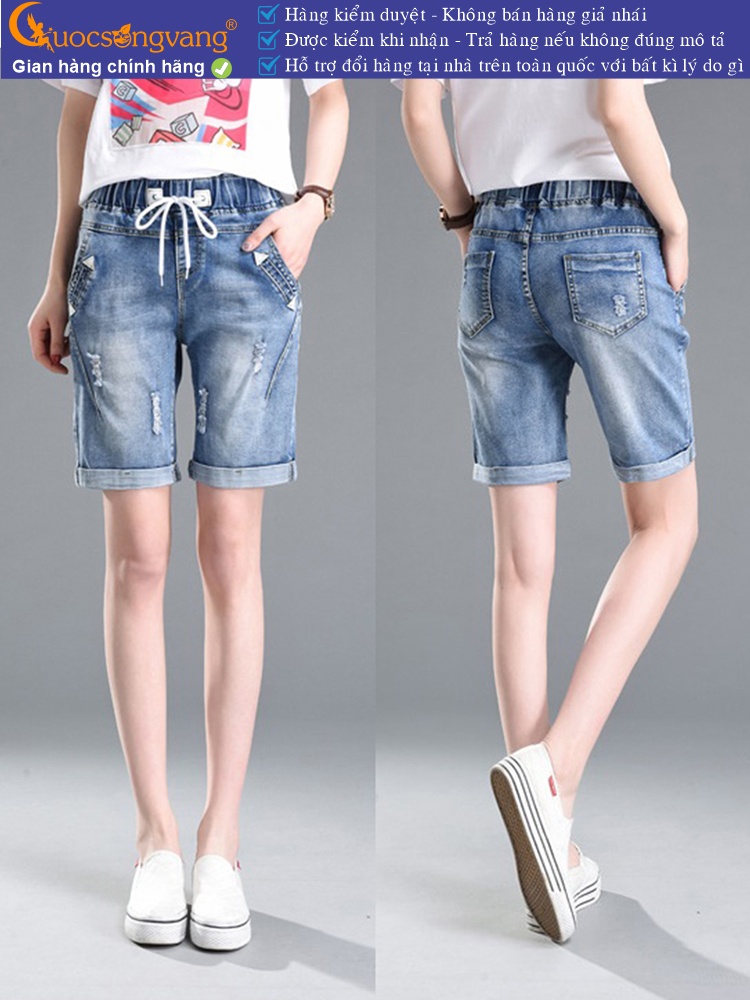 Quần short jean nữ lưng thun lưng cao co giãn GLQ034