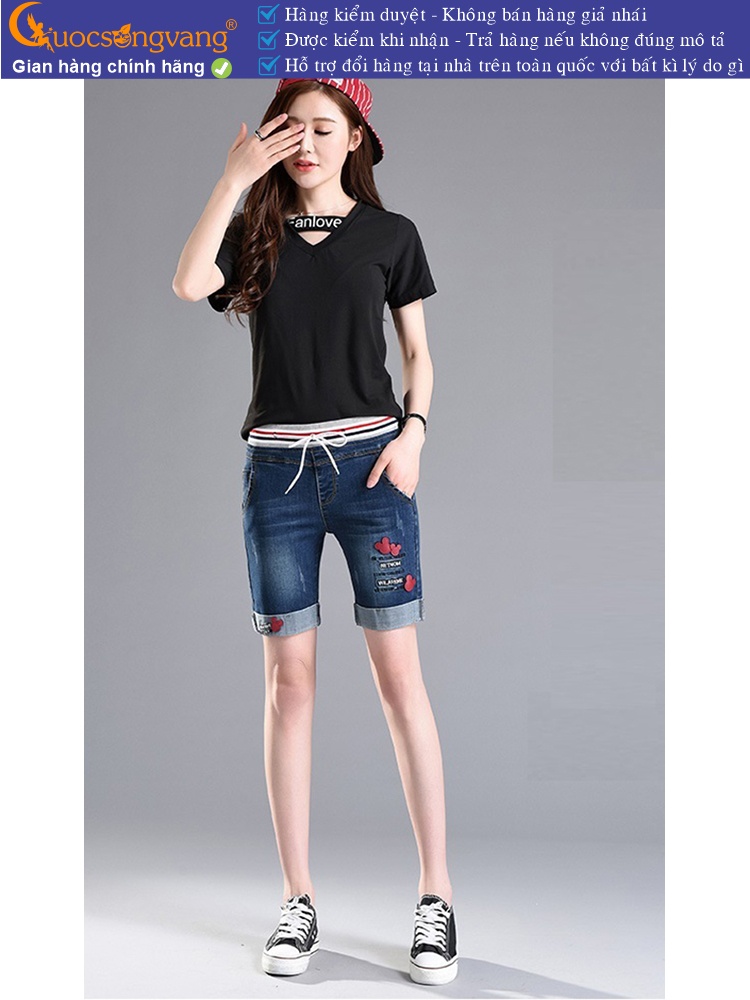Quần short nữ vải Jean co giãn lưng thun lưng cao GLQ062