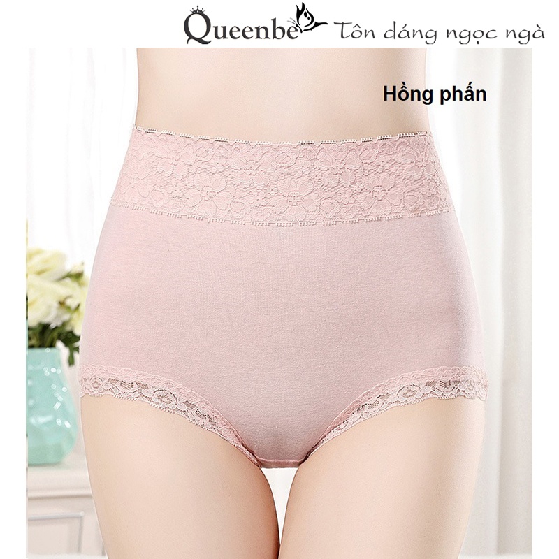 Quần lót cotton phối ren GLDL050 Queenbe lưng cao chống cuộn mềm mịn co giãn tốt
