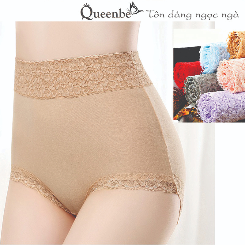 Quần lót cotton phối ren GLDL050 Queenbe lưng cao chống cuộn mềm mịn co giãn tốt
