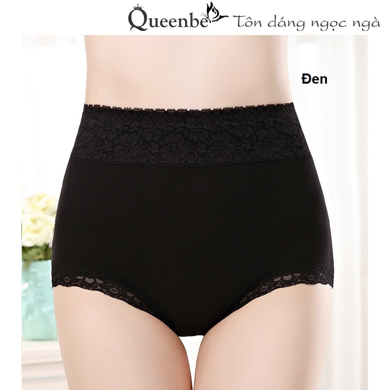 Quần lót cotton phối ren GLDL050 Queenbe lưng cao chống cuộn mềm mịn co giãn tốt