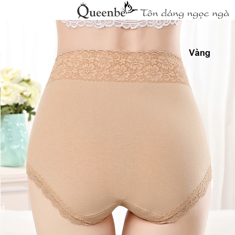 Quần lót cotton phối ren GLDL050 Queenbe lưng cao chống cuộn mềm mịn co giãn tốt