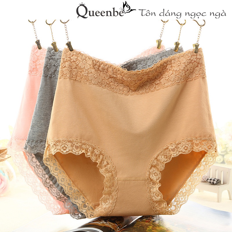 Quần lót cotton phối ren GLDL050 Queenbe lưng cao chống cuộn mềm mịn co giãn tốt