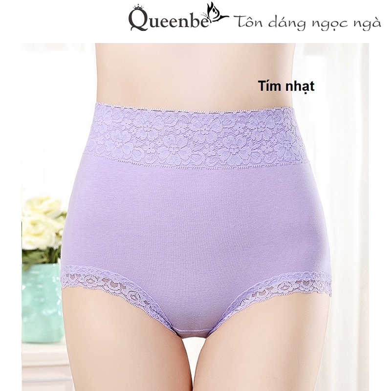 Quần lót cotton phối ren GLDL050 Queenbe lưng cao chống cuộn mềm mịn co giãn tốt