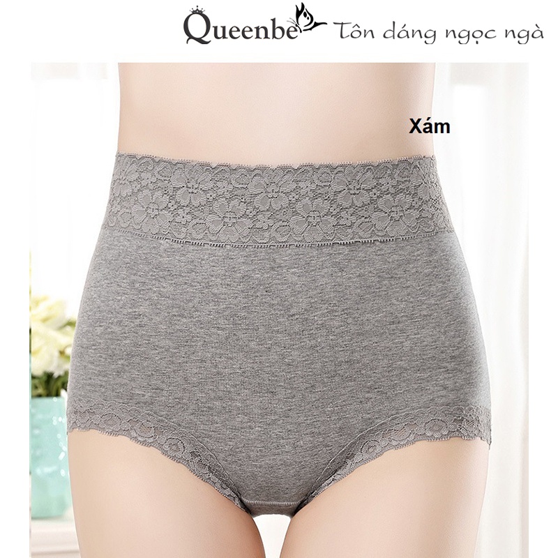 Quần lót cotton phối ren GLDL050 Queenbe lưng cao chống cuộn mềm mịn co giãn tốt