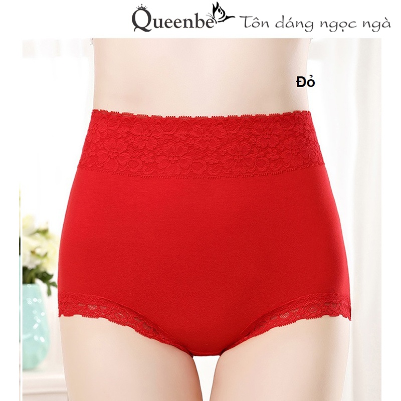 Quần lót cotton phối ren GLDL050 Queenbe lưng cao chống cuộn mềm mịn co giãn tốt