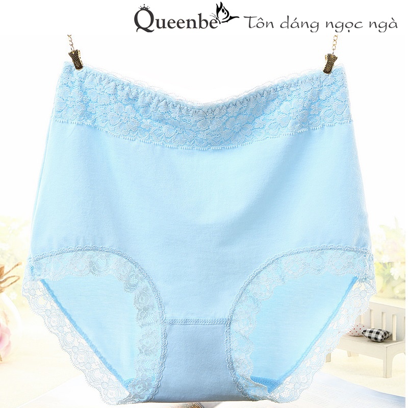 Quần lót cotton phối ren GLDL050 Queenbe lưng cao chống cuộn mềm mịn co giãn tốt